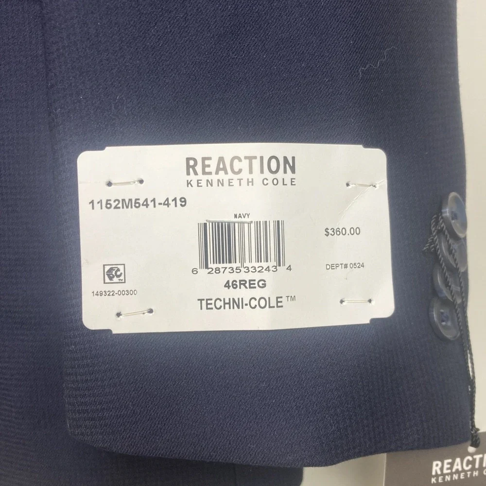 Kenneth Cole Reaction Men 2-pc Techni-Cole Suit Navy Jacket 46R Pant 37W 32L